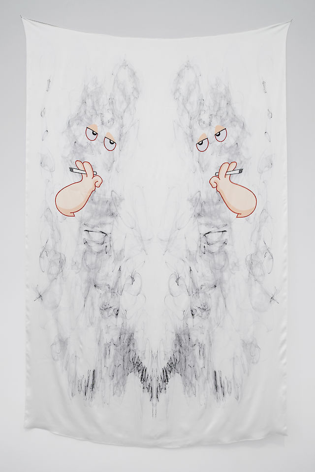 Marlie Mul, Cigarette Ends Here (Smoking Men), 2012, Digital print on silk, 220&nbsp;×&nbsp;130 cm
