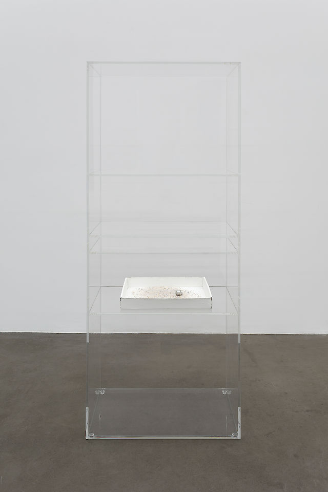Benoît Maire, Weapon That Sees, 2013, Plexiglas, camera lens, crystal fragments, cardboard box painted white
