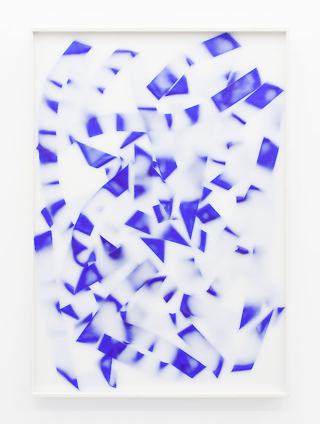 Andy Boot, Untitled (blue), 2012, Rythmic gymnastic ribbon, wax, frame, 72&nbsp;×&nbsp;102 cm
