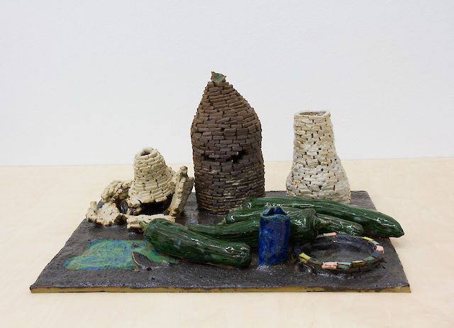 Aaron Angell, Sentient landscape with large courgette detail, glazed stoneware, 2011/12