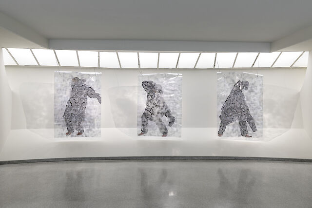 Sandra Mujinga, installation view Going Dark: The Contemporary Figure at the Edge of Visibility, Solomon R. Guggenheim Museum, New York, 2023, photo by Midge Wattles
