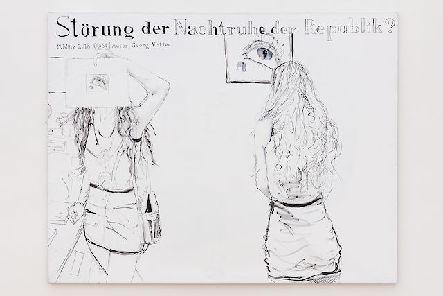 Elke Silvia Krystufek, Störung der Nachtruhe der Republik?, 2018, Ink on canvas, 140&nbsp;×&nbsp;180 cm