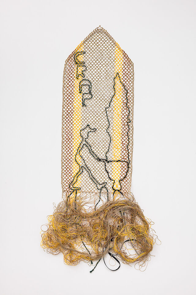 Charlotte Johannesson, CRAP, 2023–24, bobbin lace, 60&nbsp;×&nbsp;16&nbsp;×&nbsp;0.2 cm