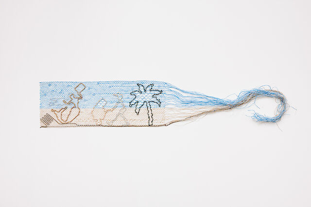 Charlotte Johannesson, Palm and Letter, 2023–24, bobbin lace, 12&nbsp;×&nbsp;50&nbsp;×&nbsp;0.2 cm