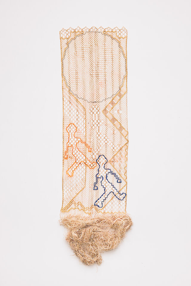 Charlotte Johannesson, Three Humans, 1990, bobbin lace, 50&nbsp;×&nbsp;16&nbsp;×&nbsp;0.2 cm