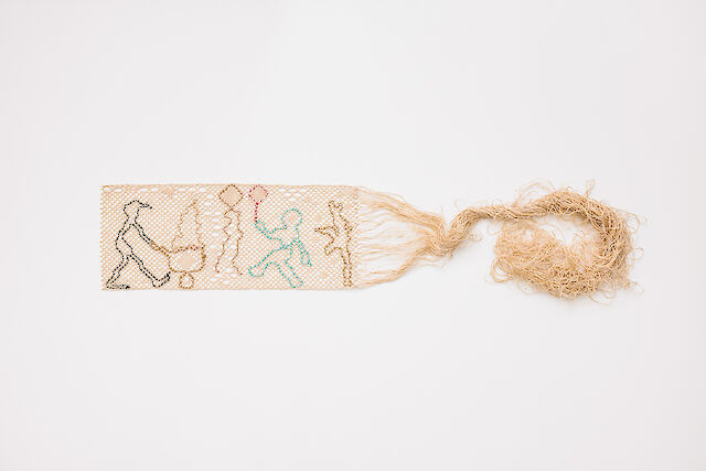 Charlotte Johannesson, Worker and Human, 2023–24, bobbin lace, 17&nbsp;×&nbsp;40&nbsp;×&nbsp;0.2 cm