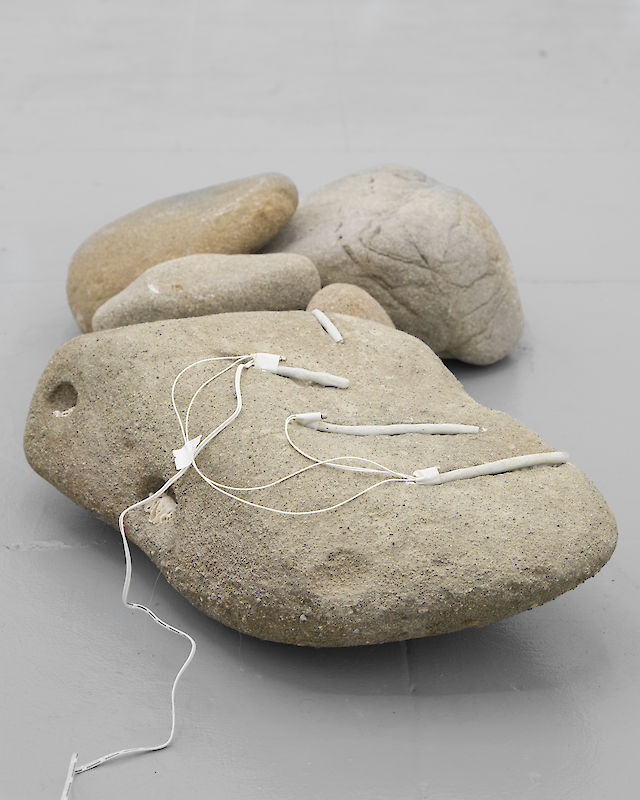 Olga Balema, Gut feeling III , 2015, Stone, modeling clay, motors, electronics, Dimensions variable