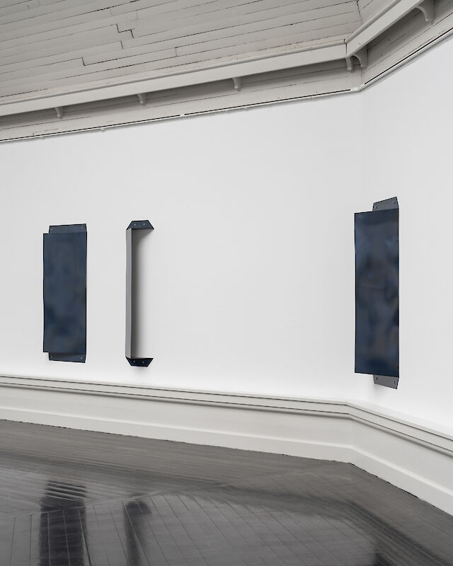 Marie Lund, The Thickness, 2021/2023, steel, glass enamel, different sizes, installation view O Rose, Den Frie Centre for Contemporary Art, Copenhagen, 2024, photo by David Stjernholm