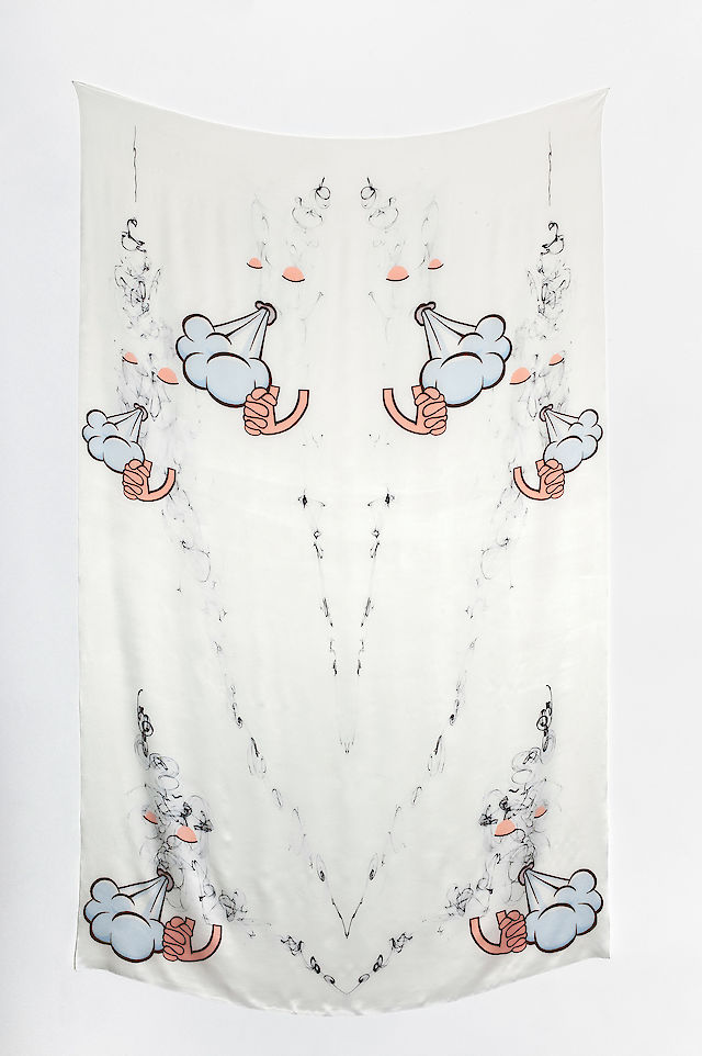Marlie Mul, Cigarette Ends Here (Do-Gooders), 2012, Digital print on silk, 220&nbsp;×&nbsp;130 cm