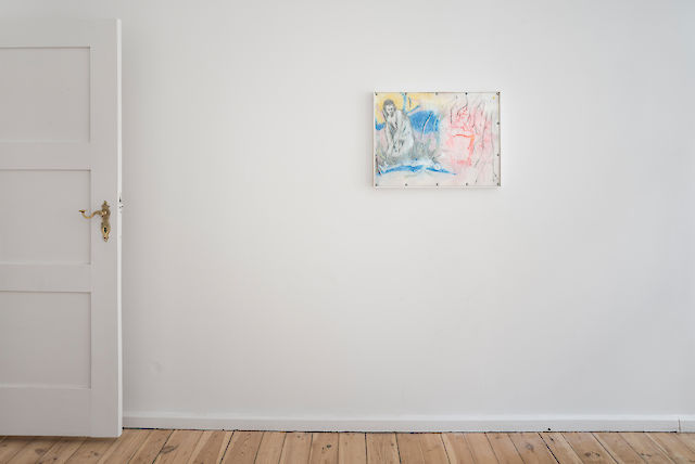 Aleksander Hardashnakov, Beginning The Fourth Decade, 2015, chalk pastel, colored pencil and latex primer on white felt, 46&nbsp;×&nbsp;61 cm