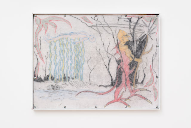 Aleksander Hardashnakov, What some picture, 2015, chalk pastel, colored pencil and latex primer on white felt, 46&nbsp;×&nbsp;61 cm