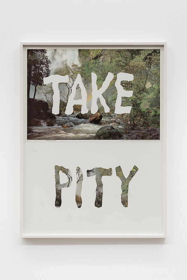 Mitchell Syrop, Take Pity, 1998, torn litho poster on board, collage, framed 111&nbsp;×&nbsp;81 cm
