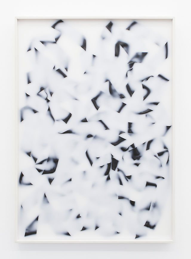 Andy Boot, Untitled (black), 2012, Rythmic gymnastic ribbon, wax, frame, 72&nbsp;×&nbsp;102 cm
