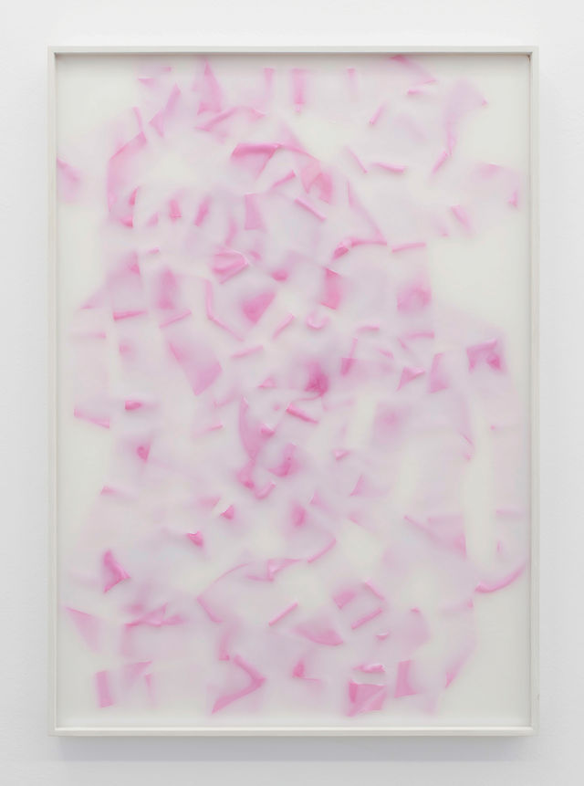 Andy Boot, Untitled (pink), 2012, Rythmic gymnastic ribbon, wax, frame, 72&nbsp;×&nbsp;102 cm