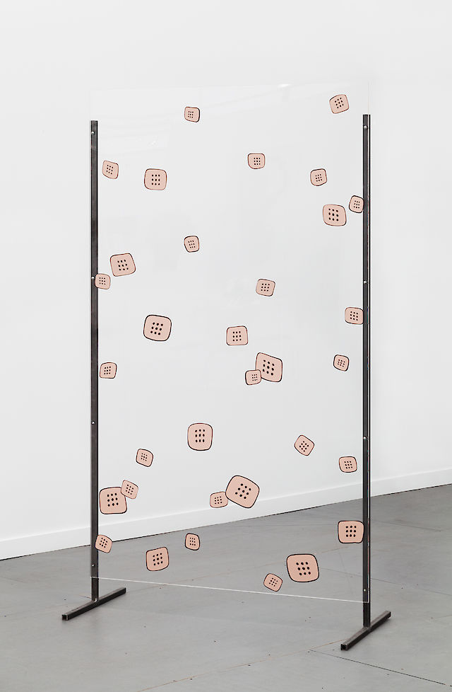 Marlie Mul, Plaster Panel I( Healing), 2014, Plexiglas, sand, ink,steel, 193&nbsp;×&nbsp;182.9&nbsp;×&nbsp;58.4 cm