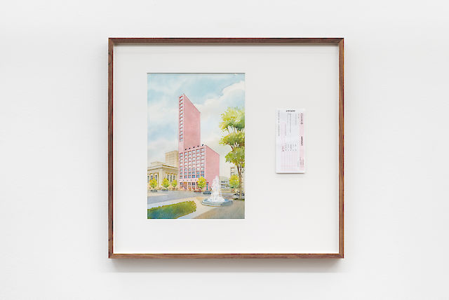 Sebastian Black, Pink Deposit, 2015, watercolour on paper, check, framed, 70&nbsp;×&nbsp;65 cm