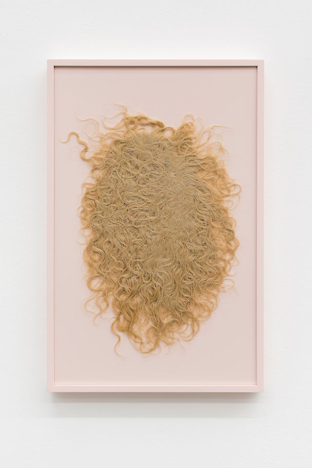Nina Beier, Honey Blonde Wild Ringlet, real hair wig, painted frame, 64.8&nbsp;×&nbsp;41.9 cm
