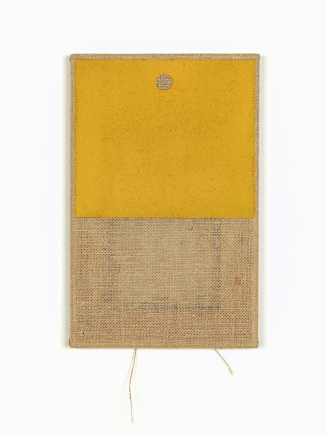 Nicolas Jasmin, Untitled (signal orange n.1), 1989 – 2013, Paint on hessian, 33&nbsp;×&nbsp;21 cm