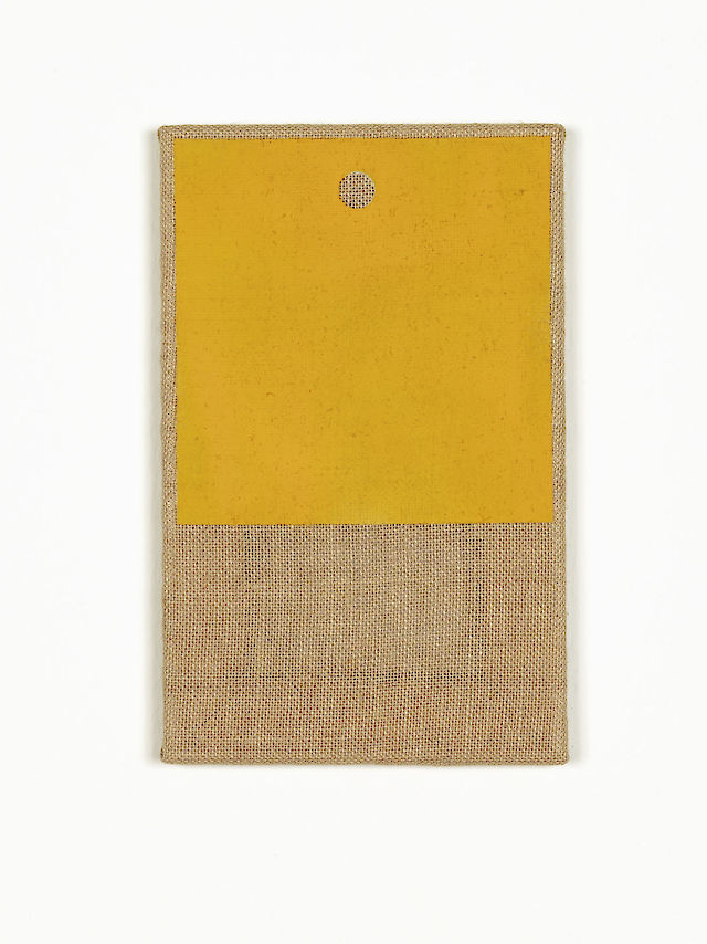 Nicolas Jasmin, Untitled (signal orange 1), 1989/2013, Mixed media on hessian, 33&nbsp;×&nbsp;21 cm
