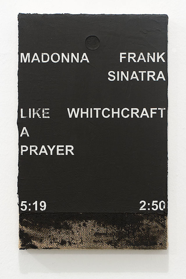 Nicolas Jasmin, _​Untitled (LIKEWHITCHCRAFT), 2013–2015, Laser etched mixed media on hessian, 33&nbsp;×&nbsp;21 cm