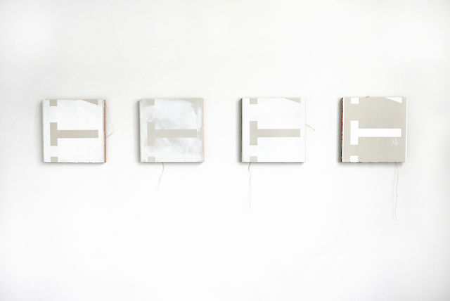 Nicolas Jasmin, Untitled (Von Time To Zeit), 2014 – 2017, Laser etched mixed media on hessian, each 31,3&nbsp;×&nbsp;31,3 cm