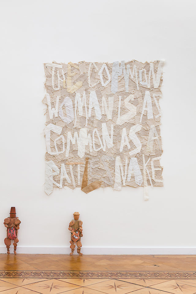 Birke Gorm, common crazy II, 2020, Burlap, canvas, tie linings, yarn, grommets, 147&nbsp;×&nbsp;139 cm