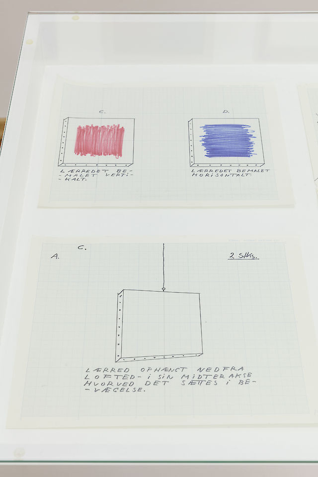 Albert Mertz, sketches for Dekonstruktion af maleriets møblement (Deconstruction of the furnishing of painting), 1974, Felt pen, pencil, and ball pen on millimetre paper, Each 22&nbsp;×&nbsp;28 cm