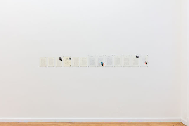 Installation view All’estero &amp; Dr. K.’s Badereise nach Riva: Version B, 2018: Marc Camille Chaimowicz, An Elliptical Retort…(Letter), 2009, Letter headed paper, ink, and images 13 pages: pages 1–5, 16&nbsp;×&nbsp;23 cm; page, 18,5&nbsp;×&nbsp;25 cm; pages 7–13, 18&nbsp;×&nbsp;26 cm