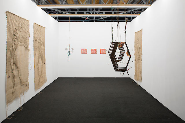Installation view Material Art Fair, 2019, Birke Gorm, Soshiro Matsubara, Iza Tarasewicz