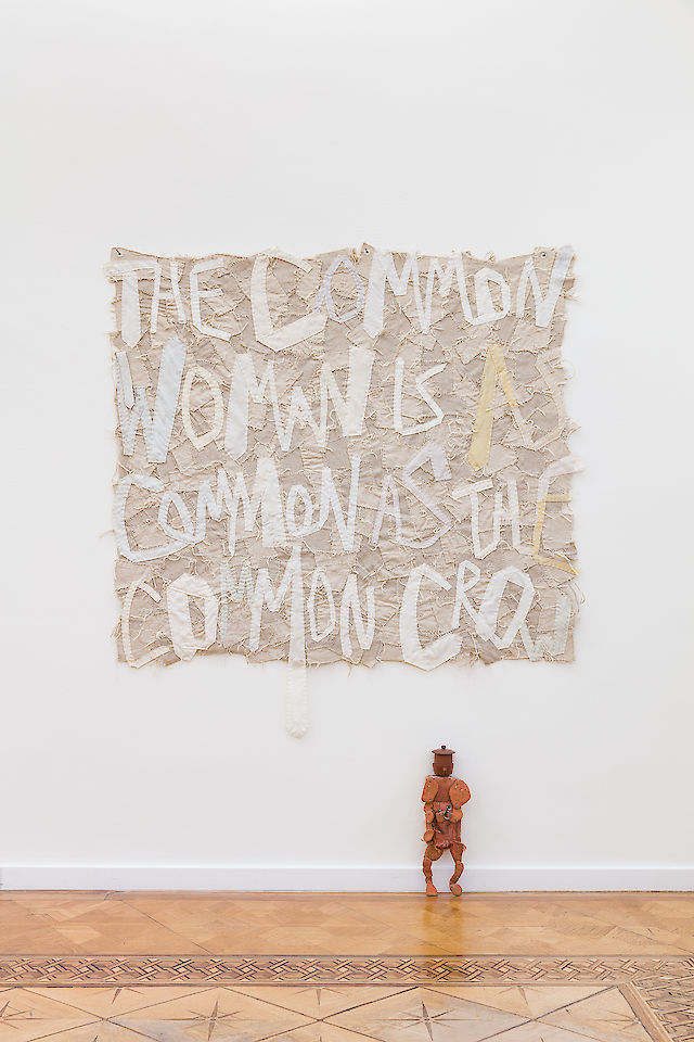Birke Gorm, common crazy I, 2020, Burlap, canvas, tie linings, yarn, grommets, 149&nbsp;×&nbsp;167 cm
