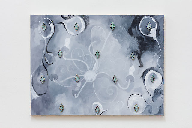 Georgia Gardner Gray, Bacteria Chandelier, 2020, Oil on canvas, pins, 60&nbsp;×&nbsp;80 cm