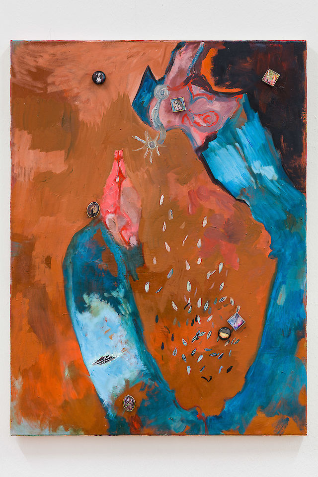 Georgia Gardner Gray, Pipas Painting, 2020, Oil on canvas, pins, 80&nbsp;×&nbsp;60 cm