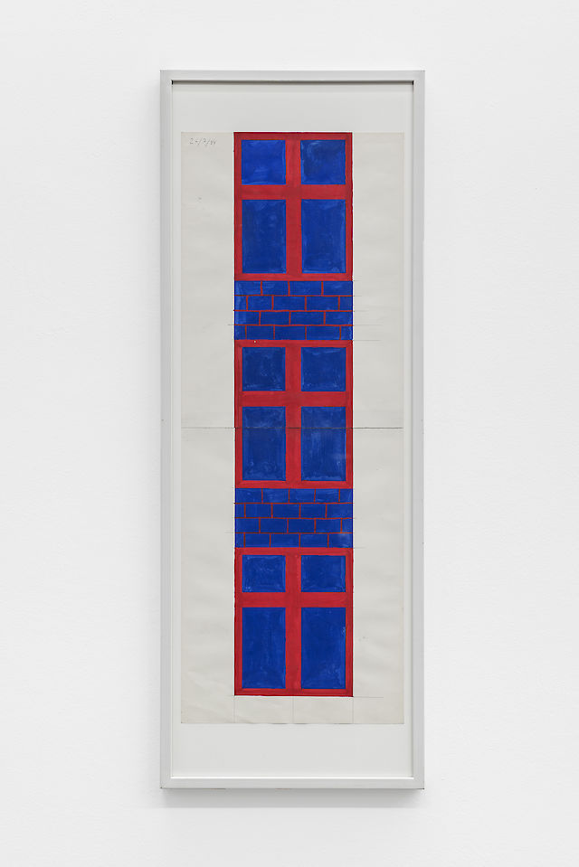 Albert Mertz, Untitled (windows), 1984, gouache on paper, framed, 75&nbsp;×&nbsp;30 cm, framed: 97&nbsp;×&nbsp;35&nbsp;×&nbsp;3 cm