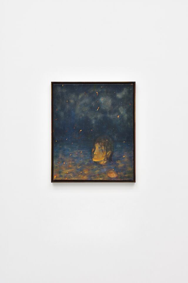Ernst Yohji Jaeger, Étoiles et étincelles (stars, sparks), 2023, oil on linen, wood frame, 55&nbsp;×&nbsp;45 cm, 57&nbsp;×&nbsp;47 cm (framed), photo by Rebecca Fanuele
