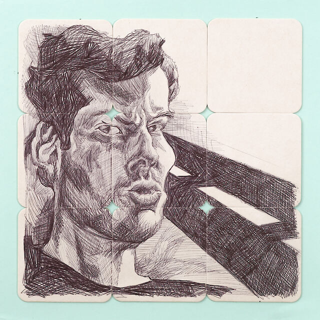 Ben Schumacher, Me or Luke, 2021, ink and felt pen on beer mats, 33&nbsp;×&nbsp;33 cm
