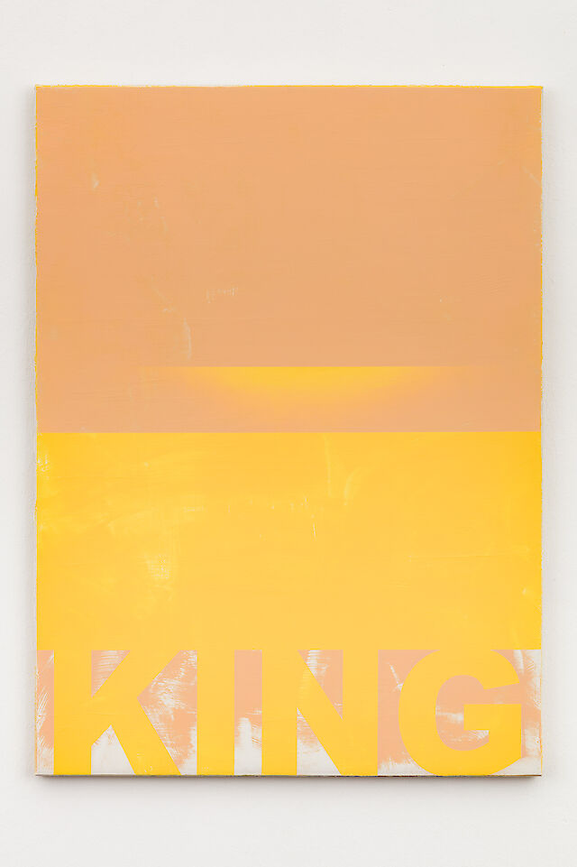 Nicolas Jasmin, Untitled (KING), 2019, laser etched mixed media on hessian, 55&nbsp;×&nbsp;45 cm