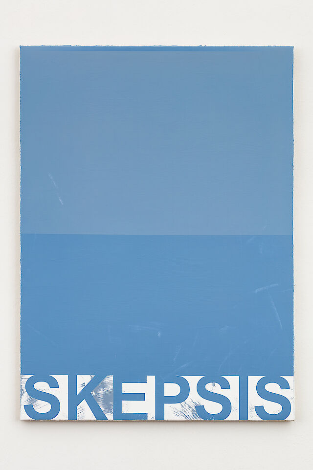 Nicolas Jasmin, Untitled (SKEPSIS), 2019, laser etched mixed media on hessian, 75&nbsp;×&nbsp;55 cm