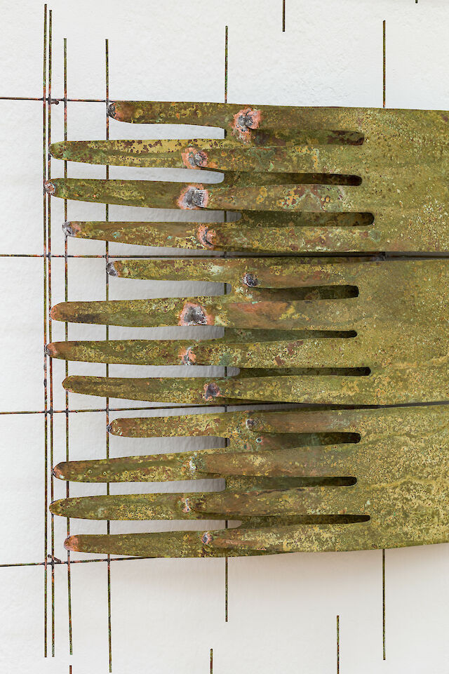 Iza Tarasewicz, Human Chord (detail), 2021, copper, green patina, 224&nbsp;×&nbsp;114 cm