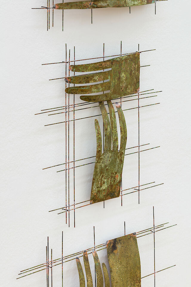 Iza Tarasewicz, Human Chord (detail), 2021, copper, green patina, 224&nbsp;×&nbsp;114 cm