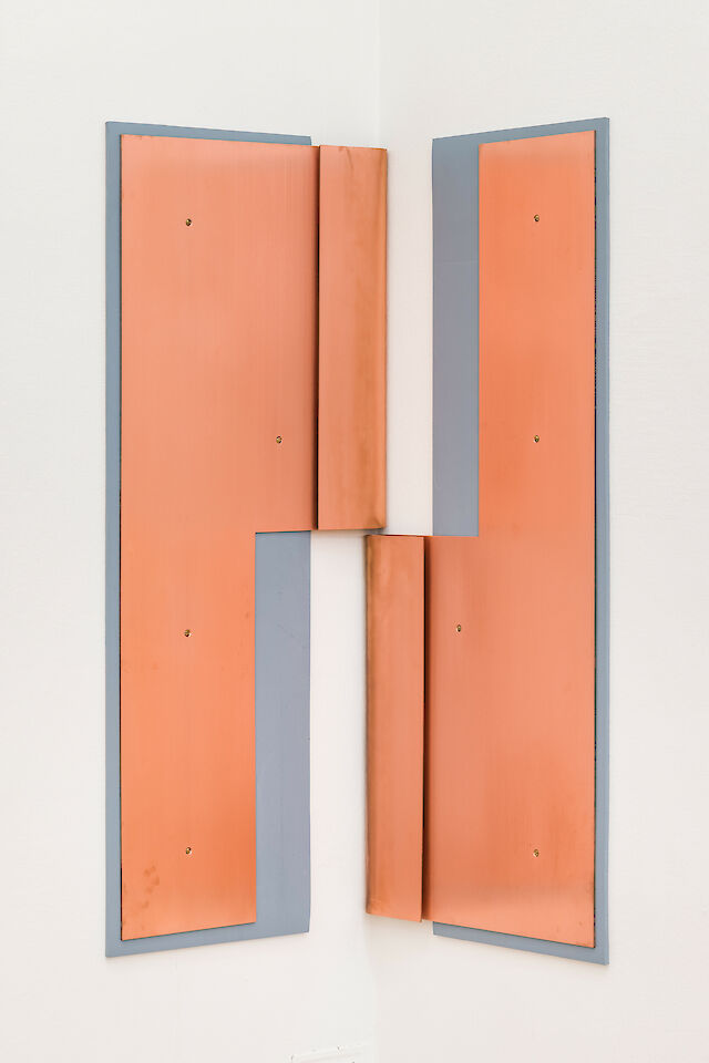 Marie Lund, Alibi, 2020, Copper, rubber, hardware, Each plate: 120&nbsp;×&nbsp;50 cm
