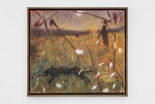 Ernst Yohji Jaeger, Untitled (moonwort), 2022, Distemper, oil, oil stick on canvas, 35&nbsp;×&nbsp;40&nbsp;×&nbsp;3 cm, 38&nbsp;×&nbsp;43 cm (framed)