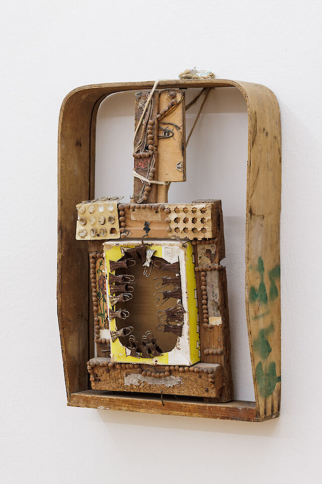 Fedir Tetyanych, Untitled (Portraits), 1980s, Discarded wood, cherry stones, paper, wire, pill blister, clothes pins, 50.5&nbsp;×&nbsp;34&nbsp;×&nbsp;10 cm, Courtesy of the artist’s family