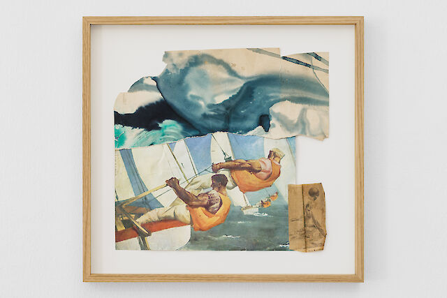 Fedir Tetyanych, Water Competitions, 1980s, Paper, watercolor, newspaper clipping, wooden frame, 32&nbsp;×&nbsp;33 cm , 43.5&nbsp;×&nbsp;41&nbsp;×&nbsp;3 cm (framed)