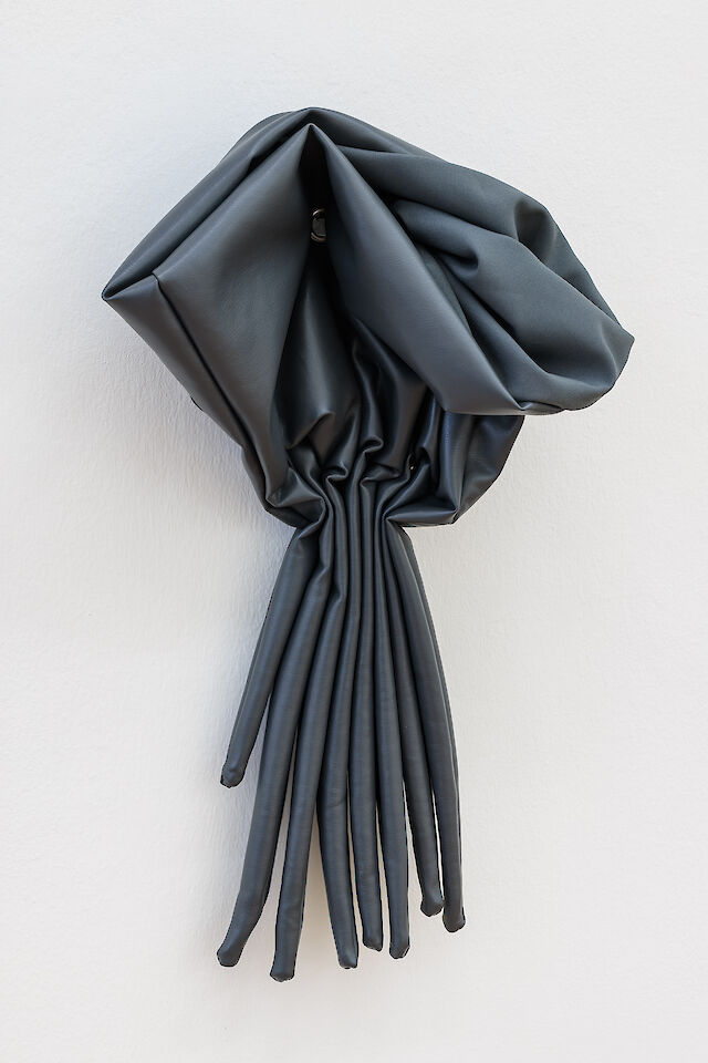 Sandra Mujinga, And What Was Left (5), 2023, Faux leather, cotton, threads, eyelet, 58&nbsp;×&nbsp;42&nbsp;×&nbsp;18 cm