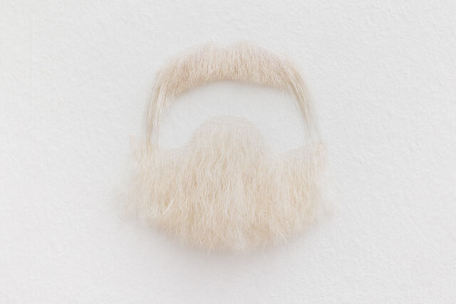 Nina Beier, Parts, 2023 (detail), 9 real hair beards, Dimensions variable