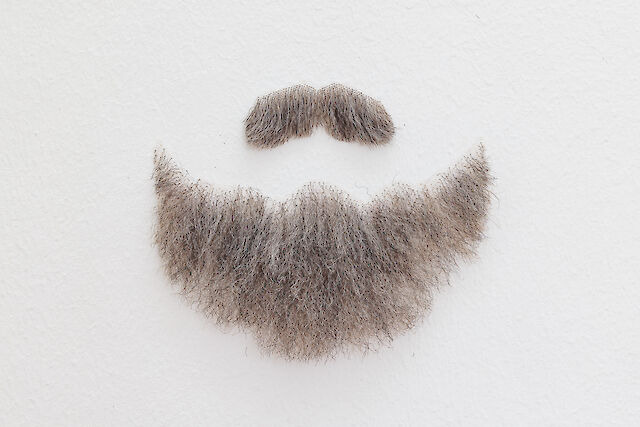 Nina Beier, Parts, 2023 (detail), 5 real hair beards, Dimensions variable