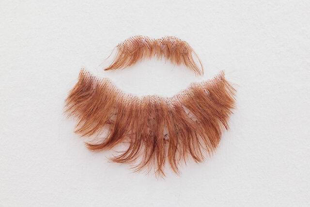 Nina Beier, Parts, 2023 (detail), 11 real hair beards, Dimensions variable