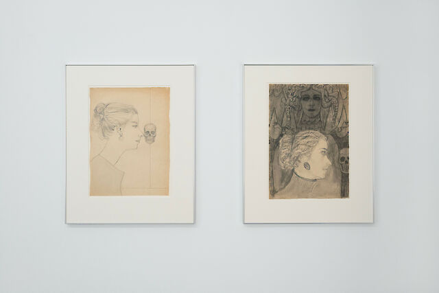 Soshiro Matsubara Touch I and Touch II, 2023, Charcoal and pencil on found drawing, 63&nbsp;×&nbsp;52&nbsp;×&nbsp;2 cm. Photo by Joanna Wilk