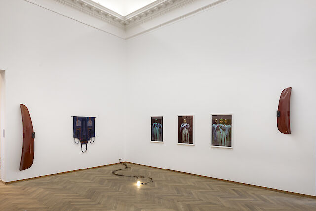 Marie Lund, Birke Gorm, Sandra Mujinga, installation view CHART, Copenhagen, 2023, photo by Jan Søndergaard
