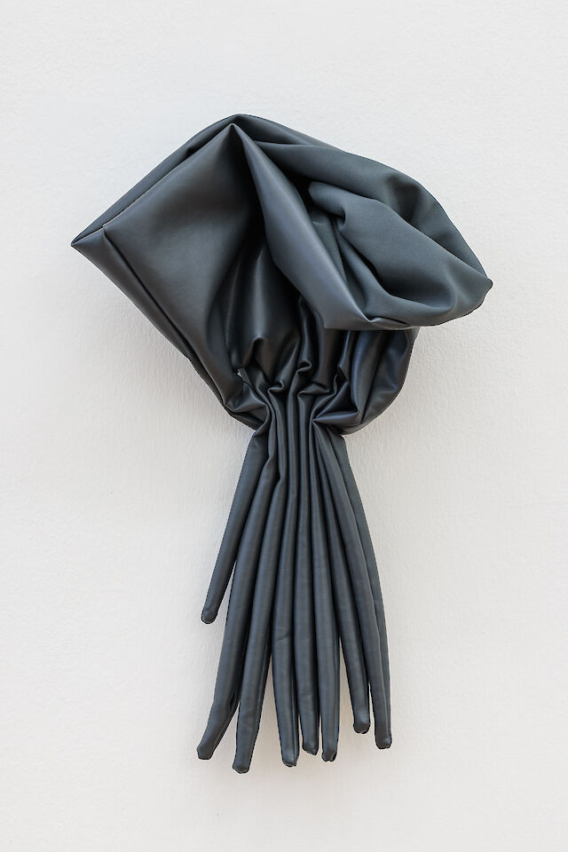 Sandra Mujinga, And What Was Left (5), 2023, faux leather, cotton, threads, eyelet, 58&nbsp;×&nbsp;42&nbsp;×&nbsp;18 cm